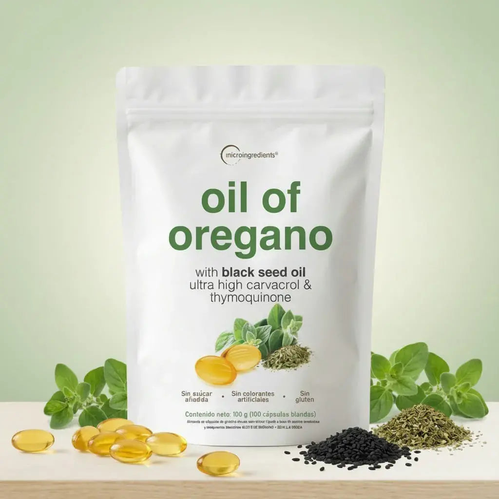 Aceite de orégano con aceite de comino negro en softgel. Apoya tus defensas, tu digestión y la protección antioxidante. 100 cápsulas blandas en doypack resellable. Sin gluten ni azúcares añadidos. Con INVIMA.
