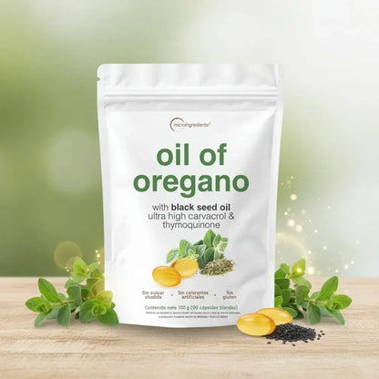 Aceite de orégano con aceite de comino negro en softgel. Apoya tus defensas, tu digestión y la protección antioxidante. 100 cápsulas blandas en doypack resellable. Sin gluten ni azúcares añadidos. Con INVIMA.