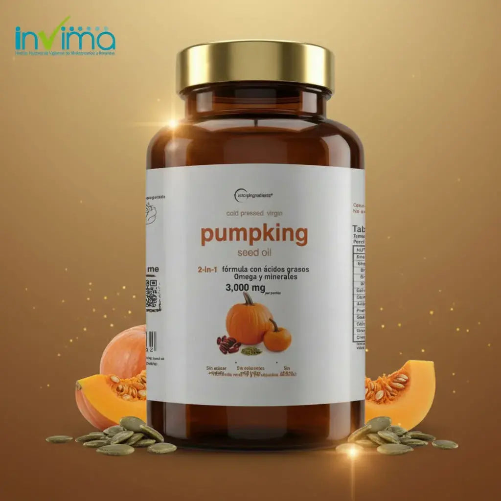 Aceite de semilla de calabaza (pumpkin seed oil) prensado en frío en softgels. Apoya el bienestar de la próstata, el confort urinario y el corazón. 90 cápsulas con omegas y minerales. Sin gluten ni azúcar añadida.