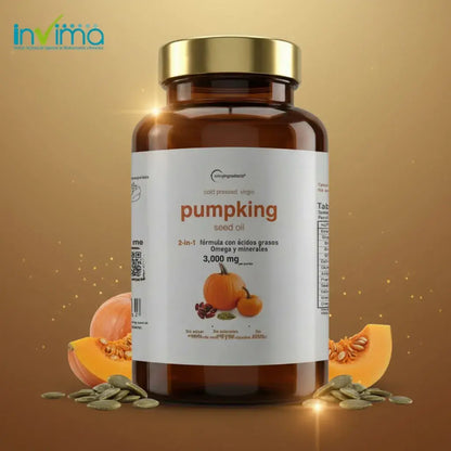 Aceite de semilla de calabaza (pumpkin seed oil) prensado en frío en softgels. Apoya el bienestar de la próstata, el confort urinario y el corazón. 90 cápsulas con omegas y minerales. Sin gluten ni azúcar añadida.