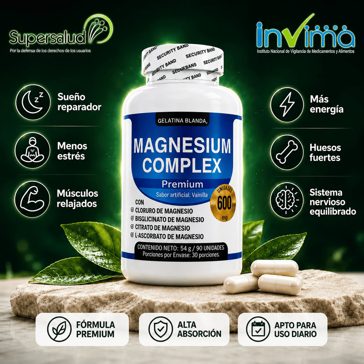 COMPLEX MAGNESIUM — El Magnesio Multi-Tipo para Dormir Profundo, Reducir el Estrés y Relajar tus Músculos