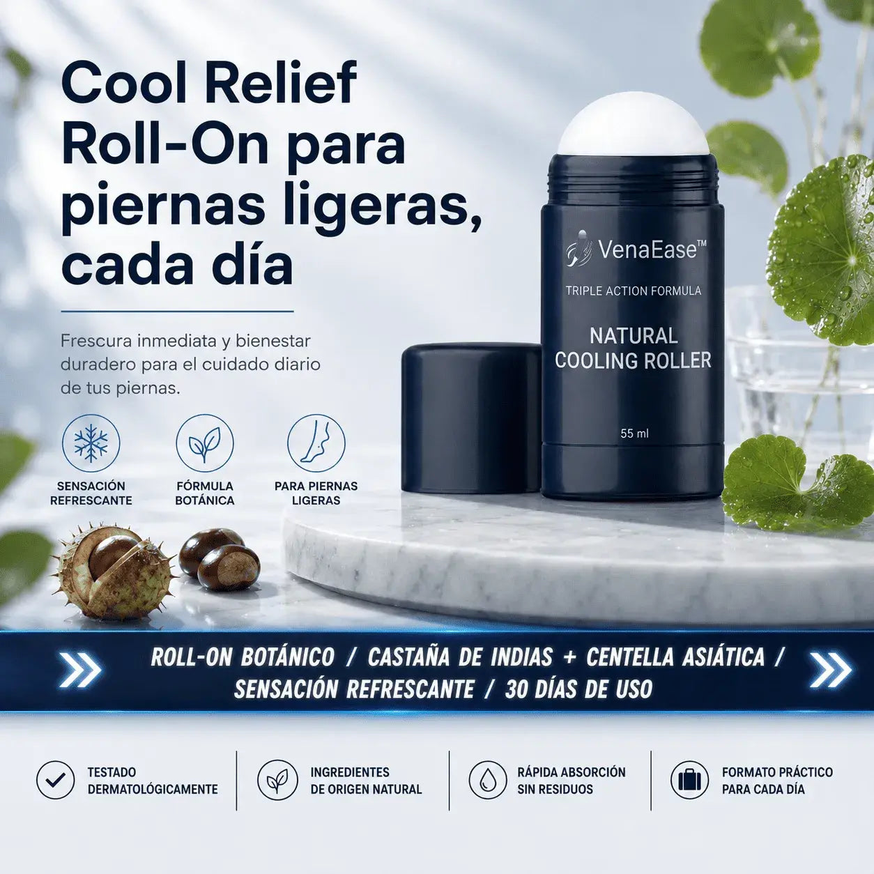 COOL RELIEF ROLL-ON — El Roll-On que Calma tus Tobillos Hinchados y le Devuelve la Ligereza a tus Piernas al Final del Día