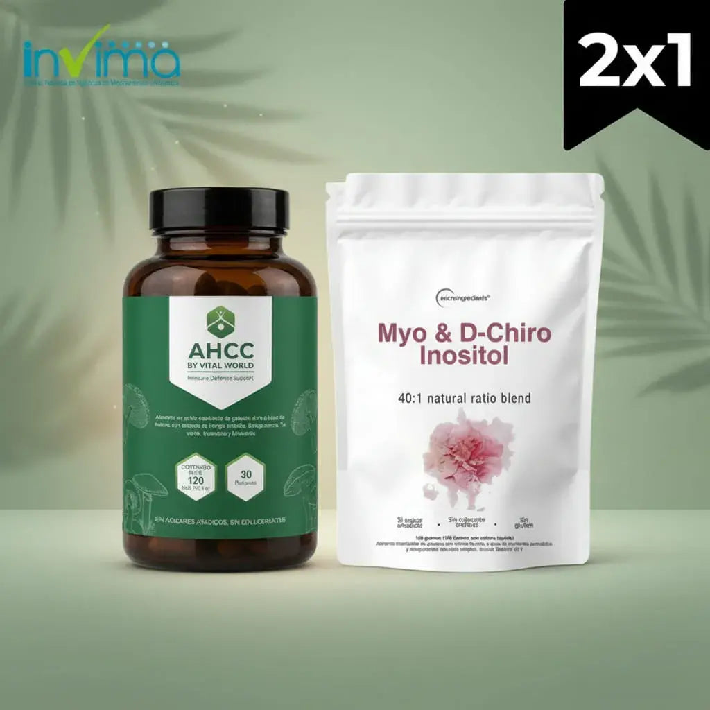 Combo AHCC by Vital World y Myo-Inositol Microingredients. Trae shiitake, Ganoderma, vitamina C, D3, zinc y selenio, que contribuyen al sistema inmunitario, más 1.000 mg de inositol en gomitas con colina. Una rutina de autocuidado 2 en 1.