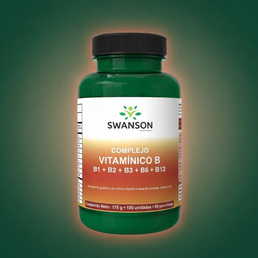 Complejo vitamínico B de Vital World con B1, B2, B3, B6 y B12, en 100 softgels de relleno líquido y 50 porciones. Las vitaminas B contribuyen al metabolismo energético normal y al funcionamiento del sistema nervioso. Con registro INVIMA.