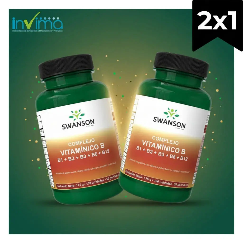 Combo x2 de Complejo B Vital World: 200 softgels con B1, B2, B3, B6 y B12 que rinden 100 porciones, para más de 3 meses. Contribuyen al metabolismo energético y al sistema nervioso normal. Con registro INVIMA.