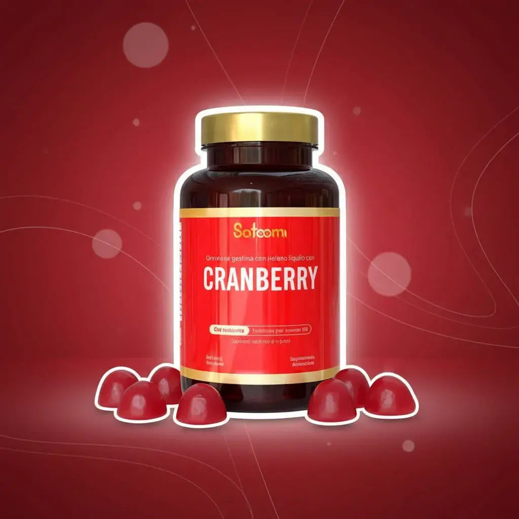 Cranberry Satoomi, gomitas de arándano rojo con relleno líquido. Acompañan el bienestar urinario y aportan protección antioxidante. Deliciosas y fáciles de tomar. Frasco x 100 unidades, 50 porciones. Con INVIMA.