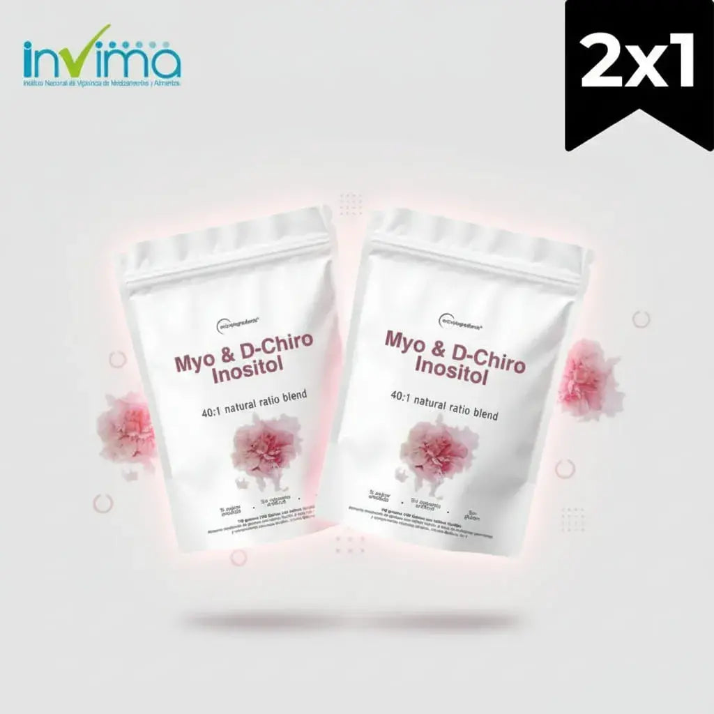 Combo x2 de Myo y D-Chiro Inositol 40:1 de Microingredients: 200 gomitas con relleno líquido en doypack resellable. Sin azúcar añadida, sin colorantes, sin gluten y con registro INVIMA. Es el favorito de las mujeres en su rutina de bienestar.