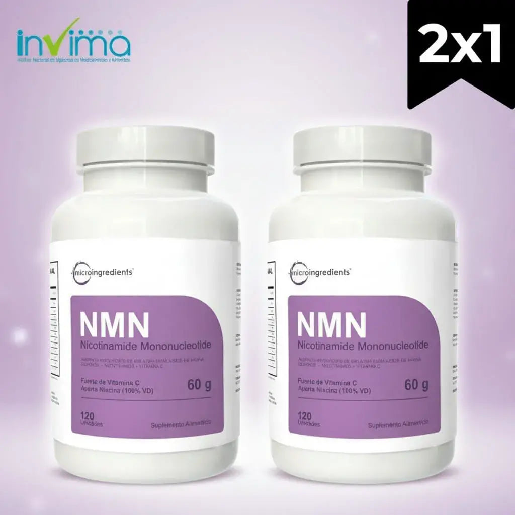 Kit x2 de NMN Microingredients, nicotinamida mononucleótido con vitamina C y niacina. Apoya la energía celular, la vitalidad y el envejecimiento saludable. 240 unidades, 60 porciones para 2 meses. Con INVIMA.