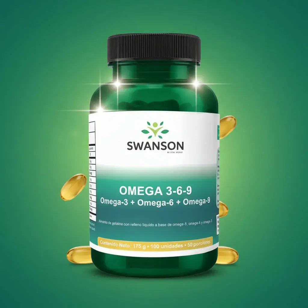 Omega 3-6-9 de Vital World con aceite de pescado (EPA y DHA), Omega-6 y Omega-9 en 100 softgels que rinden 50 porciones. Sin azúcares añadidos, fabricado en Colombia y con registro INVIMA. Los tres omegas en una sola fórmula diaria.