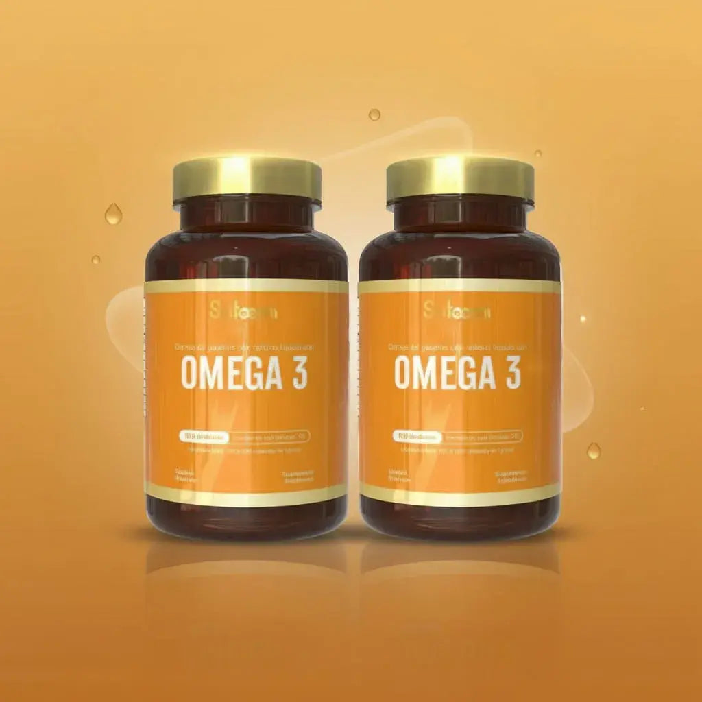 Combo x2 de Omega 3 Satoomi con EPA y DHA en 2 frascos de 100 unidades. Son ácidos grasos esenciales que el cuerpo no produce, en un formato fácil de tomar y sin cápsulas grandes. Ideal si comes poco pescado. Con registro INVIMA.