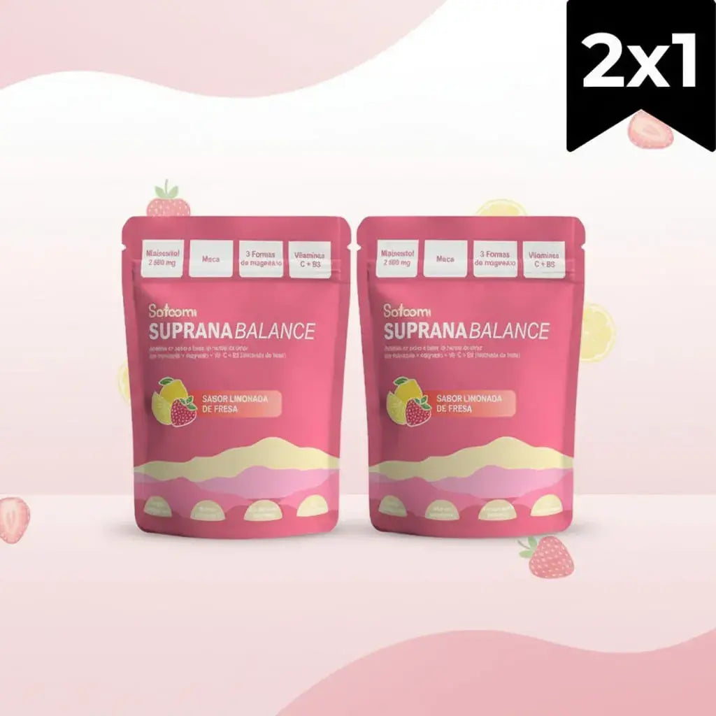 Suprana Balance Vital World kit x2. Mioinositol 2.000 mg con maca, 3 formas de magnesio, vitamina C y B5. Sabor limonada de fresa, sin azúcar ni edulcorantes. 60 porciones en total. Con INVIMA.