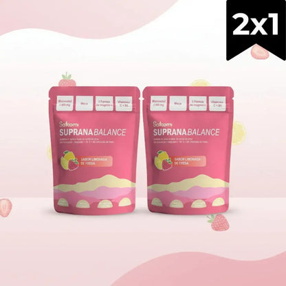 Suprana Balance Vital World kit x2. Mioinositol 2.000 mg con maca, 3 formas de magnesio, vitamina C y B5. Sabor limonada de fresa, sin azúcar ni edulcorantes. 60 porciones en total. Con INVIMA.