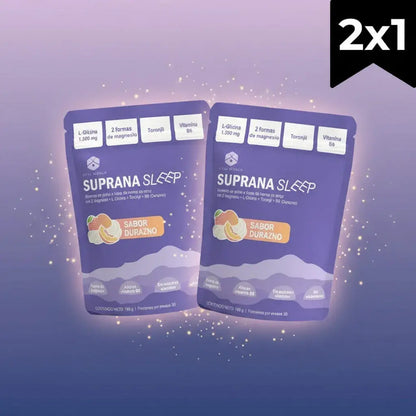 Suprana Sleep Vital World kit x2. L-glicina 1.500 mg con 2 formas de magnesio, toronjil y vitamina B6. Acompaña tu rutina de descanso. Sabor durazno, sin azúcar ni edulcorantes. 60 porciones. Con INVIMA.