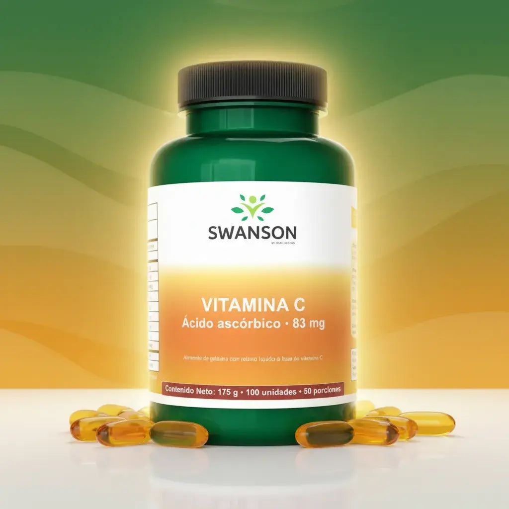 Vitamina C de Vital World: 83 mg de ácido L-ascórbico por porción en 100 softgels líquidas, que rinden 50 porciones. Contribuye al sistema inmunitario, a la formación de colágeno para la piel y a disminuir el cansancio. Fabricada en Colombia.