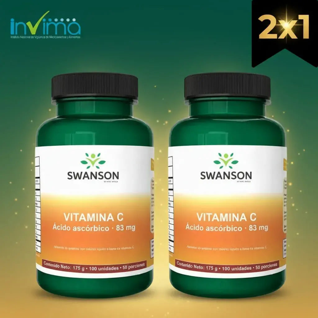 Combo x2 de Vitamina C de Vital World: 83 mg de ácido L-ascórbico por porción en 200 softgels, 100 porciones. Contribuye al sistema inmunitario, a la formación de colágeno para la piel y a disminuir el cansancio. Fabricada en Colombia.
