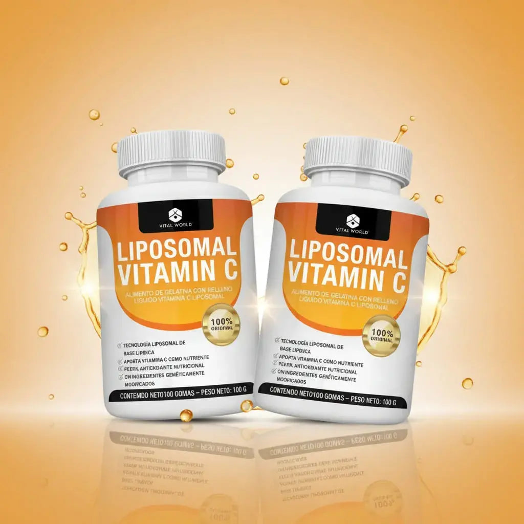Combo x2 de Vitamina C Liposomal Vital World: 200 softgels líquidas con tecnología de base lipídica. Contribuye al sistema inmunitario, a la formación de colágeno para la piel y a disminuir el cansancio. Rinde más de 3 meses.