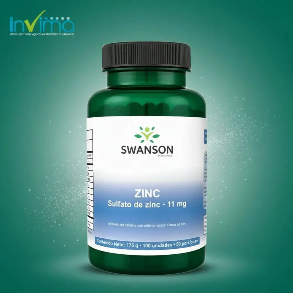 Zinc de Vital World: 11 mg de zinc por porción en 100 softgels con aceite de oliva, que rinden 50 porciones. Contribuye al sistema inmunitario y al mantenimiento normal de la piel, el cabello y las uñas. Fabricado en Colombia.